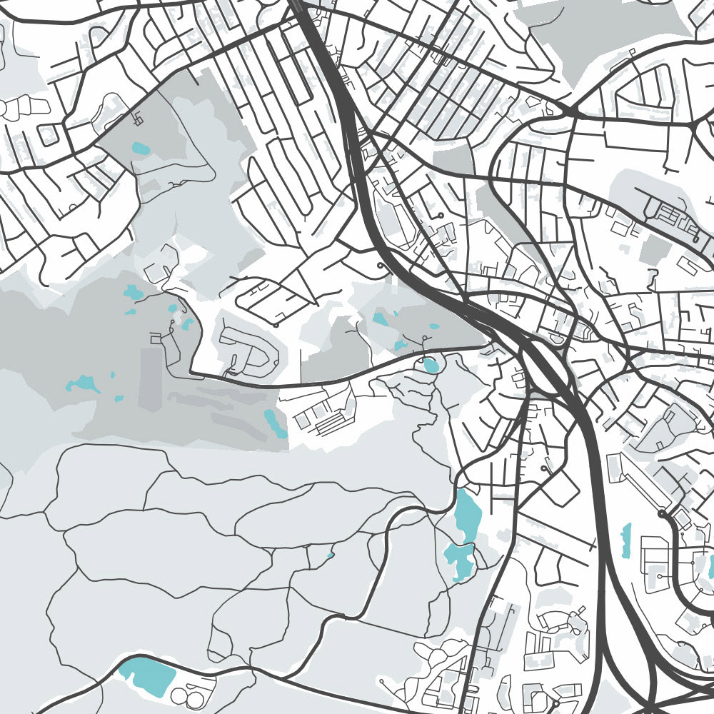 Modern City Map of Quincy, MA: Adams National Park, Blue Hills Reservation, Cemetery, Market, Wollaston Beach