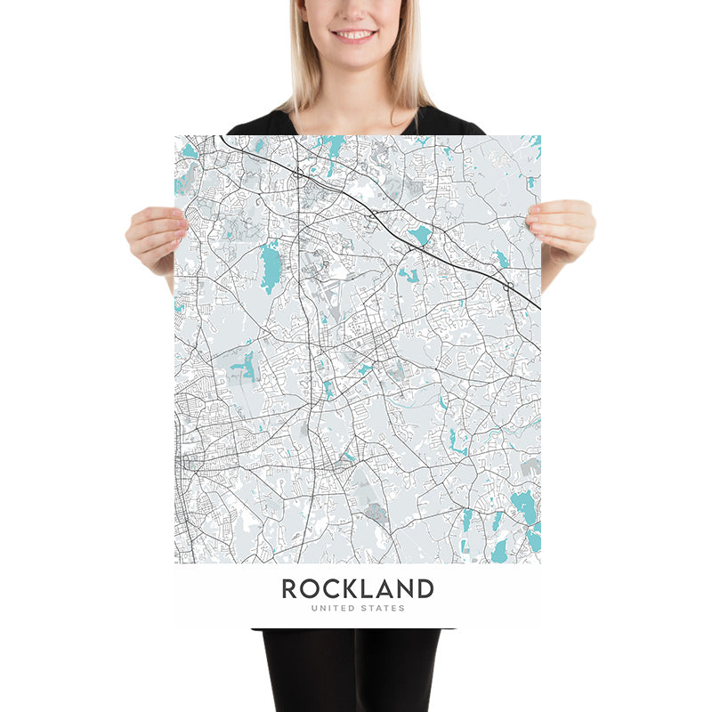 Mapa moderno de la ciudad de Rockland, MA: Hanover, Union Street, Summer Street, Liberty Street, Reed Street