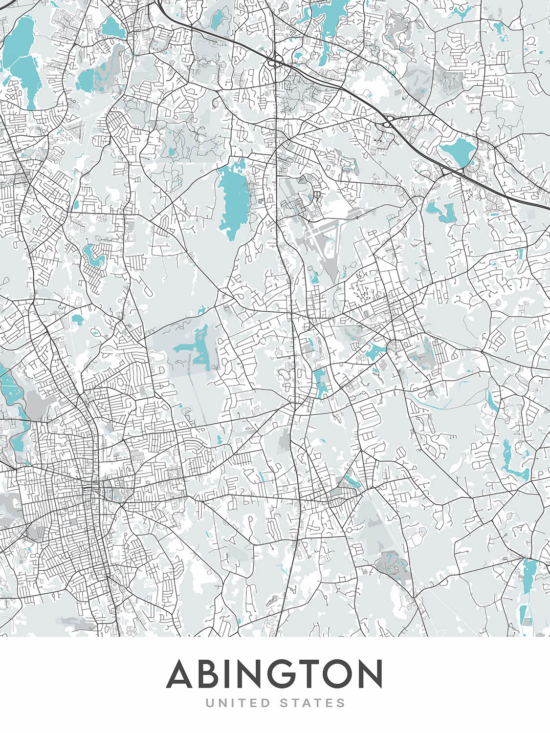 Modern City Map of Abington, MA: Abington Town Hall, Abington Public Library, Route 18, Route 27, Route 58