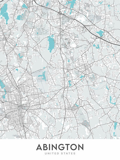 Modern City Map of Abington, MA: Abington Town Hall, Abington Public Library, Route 18, Route 27, Route 58