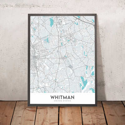 Plan de la ville moderne de Whitman, MA : hôtel de ville de Whitman, école secondaire régionale Whitman-Hanson, route 18, route 27, route 106