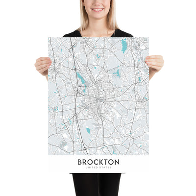Mapa de la ciudad moderna de Brockton, MA: Estadio Campanelli, Museo Fuller, Colegio Comunitario, Hospital de Brockton, Westgate Mall 