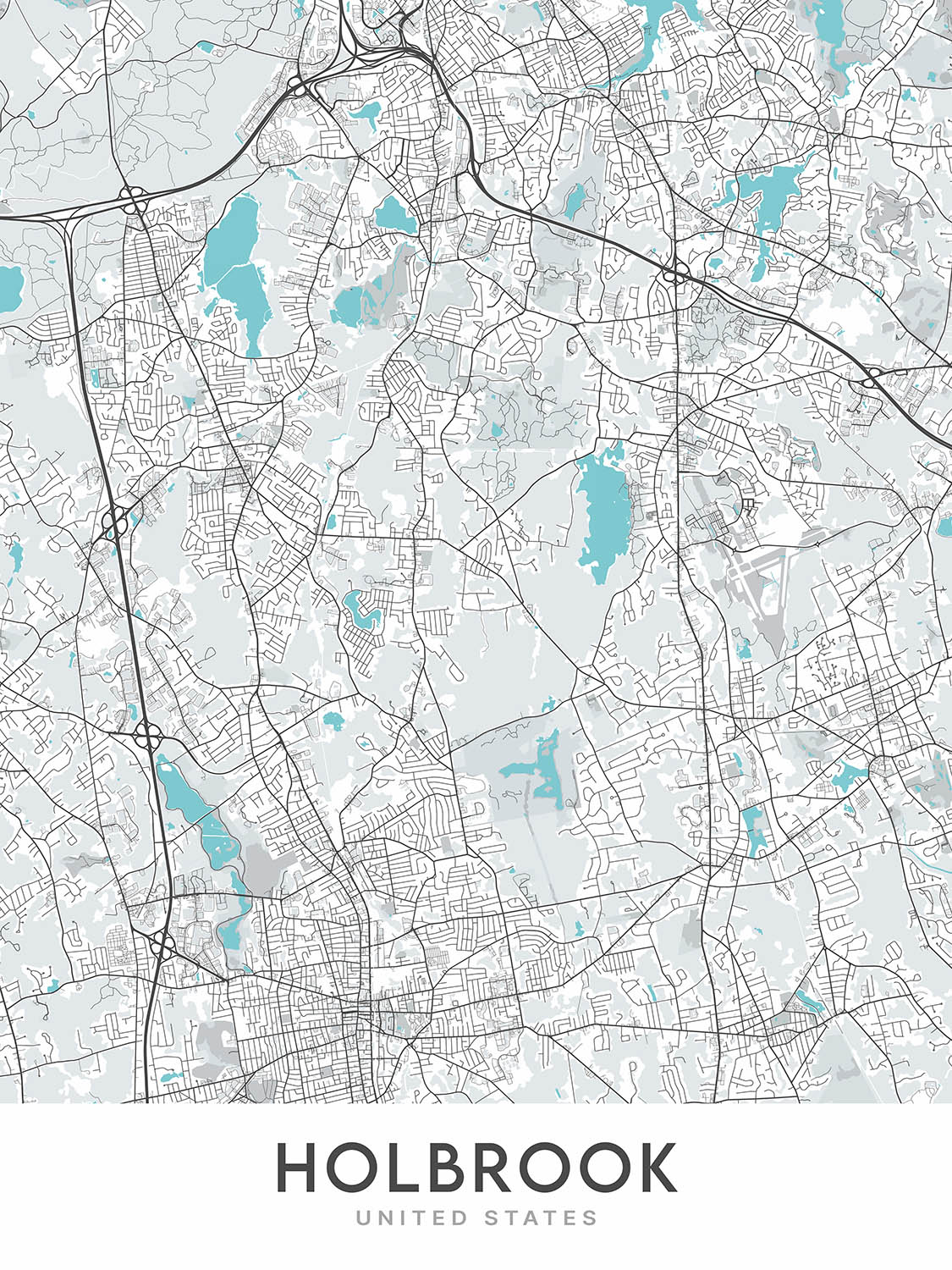 Modern City Map of Holbrook, MA: Holbrook Historical Society and Museum, Holbrook Town Forest, Holbrook Bog, Route 139, Route 24