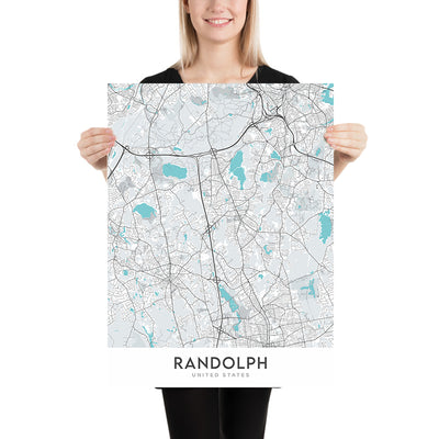Modern City Map of Randolph, MA: Randolph Town Hall, Randolph Public Library, Randolph High School, Interstate 93, Route 24