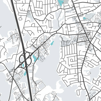 Modern City Map of Randolph, MA: Randolph Town Hall, Randolph Public Library, Randolph High School, Interstate 93, Route 24