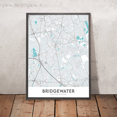 Mapa de la ciudad moderna de Bridgewater, MA: Universidad Estatal, Plaza de Bridgewater, Sociedad Histórica, Antiguo Ayuntamiento, Primera Iglesia Congregacional 