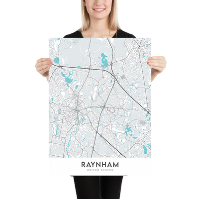 Mapa moderno de la ciudad de Raynham, MA: Raynham Center, Raynham Hall, Raynham Park, Ruta 138, Ruta 24