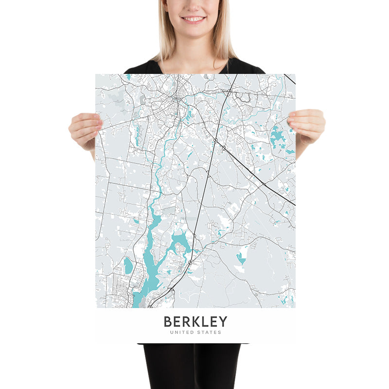Mapa moderno de la ciudad de Berkley, MA: Berkley Common, Parque Estatal Dighton Rock, Río Taunton, Río Assonet, Área de Conservación Myricks