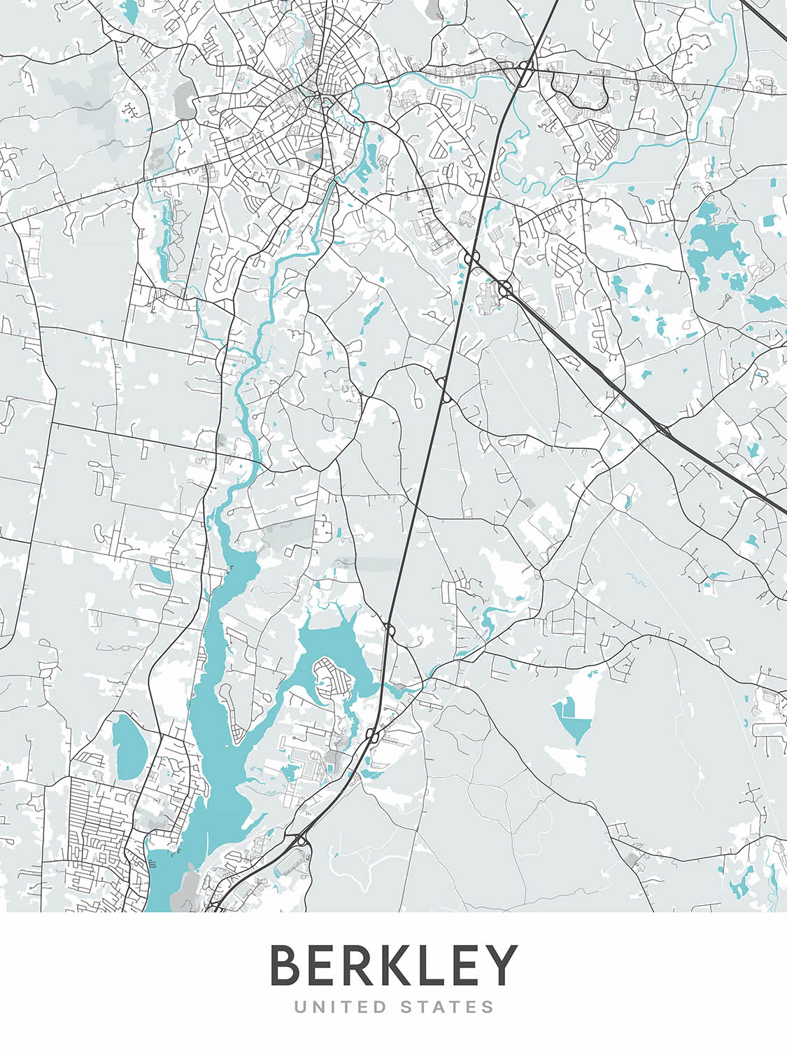 Mapa moderno de la ciudad de Berkley, MA: Berkley Common, Parque Estatal Dighton Rock, Río Taunton, Río Assonet, Área de Conservación Myricks