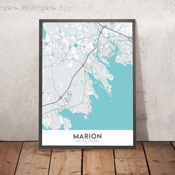 Mappa della città moderna di Marion, MA: Villaggio di Marion, Sippican, Point Independence, Route 6, Route 105 