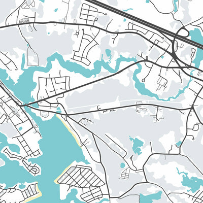 Moderne Stadtkarte von Wareham, MA: Agawam River, Buttermilk Bay, Great Neck, Little Neck, Long Beach 