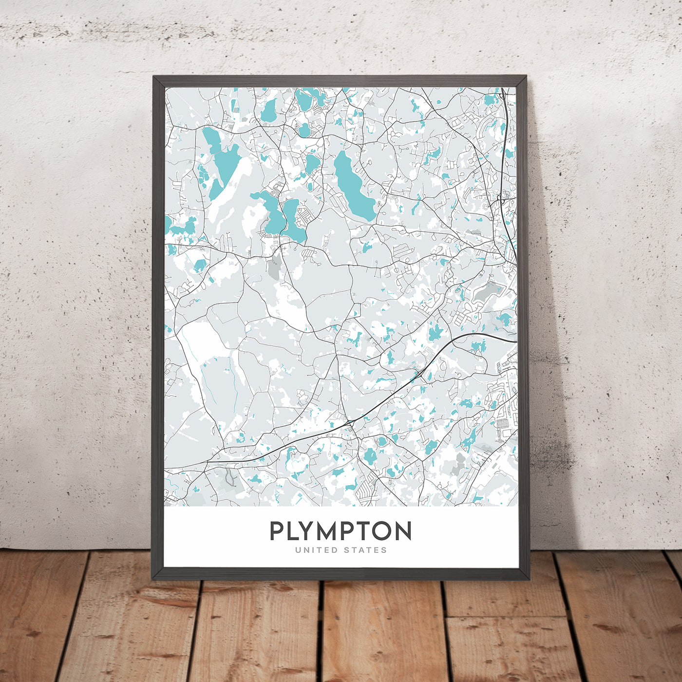 Mapa moderno de la ciudad de Plympton, MA: Ayuntamiento de Plympton, Biblioteca pública de Plympton, Escuela secundaria de Plympton, MA-106, US-44