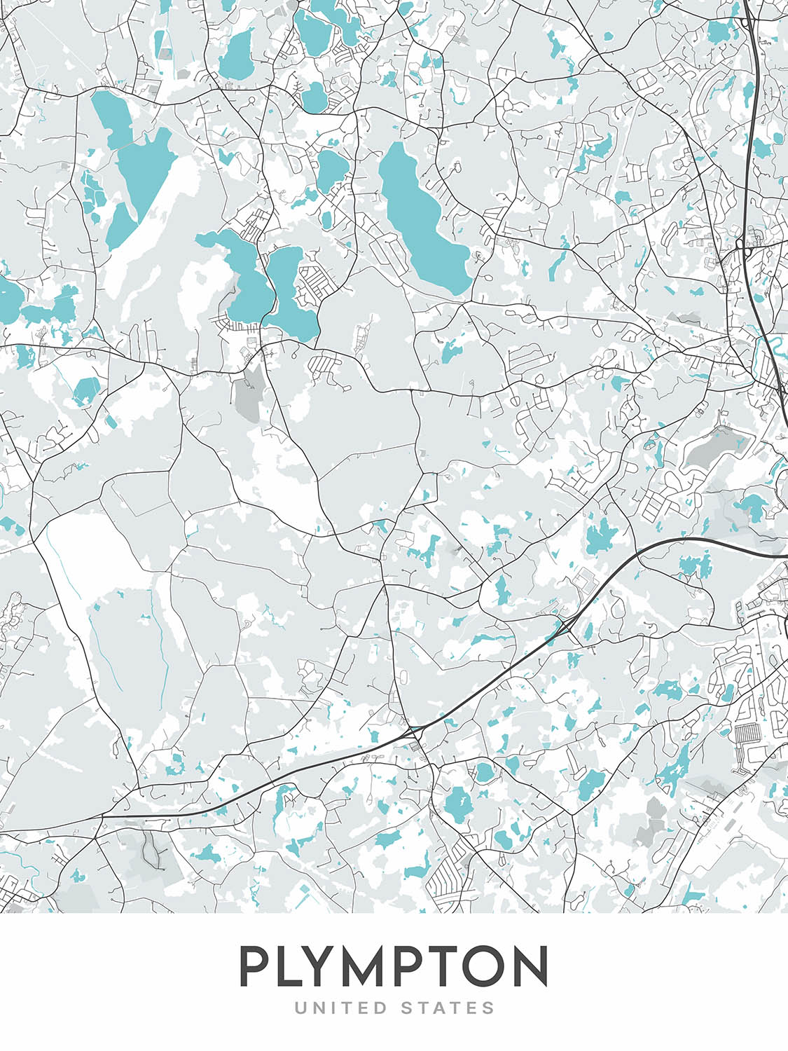 Mapa moderno de la ciudad de Plympton, MA: Ayuntamiento de Plympton, Biblioteca pública de Plympton, Escuela secundaria de Plympton, MA-106, US-44