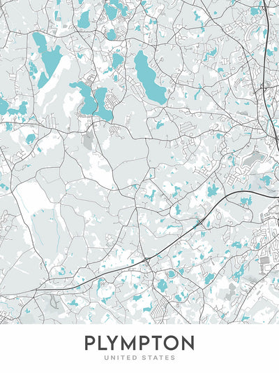 Mapa moderno de la ciudad de Plympton, MA: Ayuntamiento de Plympton, Biblioteca pública de Plympton, Escuela secundaria de Plympton, MA-106, US-44