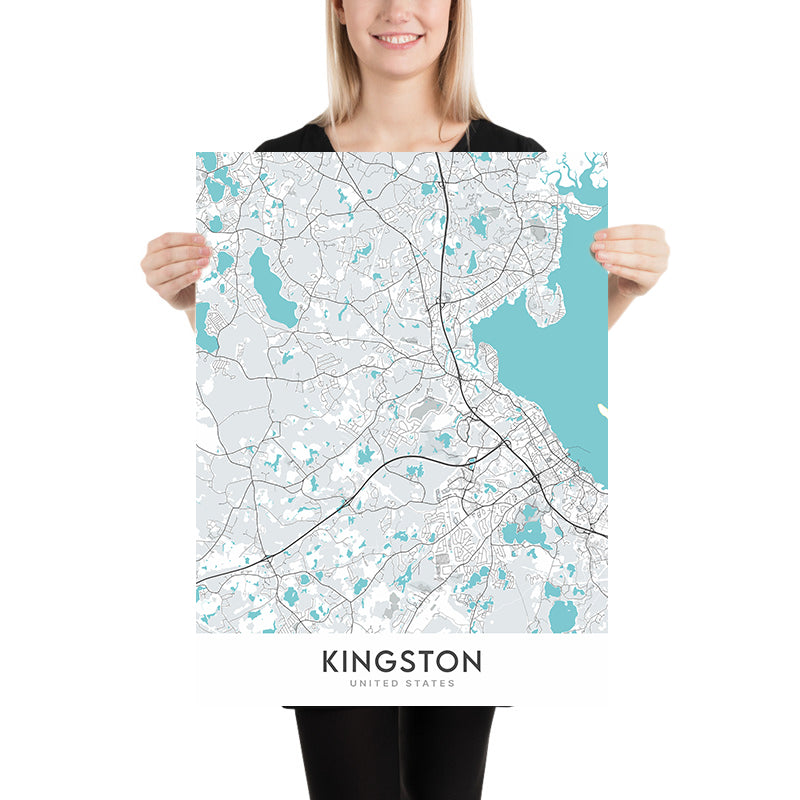 Mapa de la ciudad moderna de Kingston, MA: Colección Kingston, Silver Lake, Jones River, MA-3A, US-44
