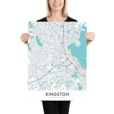 Mapa de la ciudad moderna de Kingston, MA: Colección Kingston, Silver Lake, Jones River, MA-3A, US-44