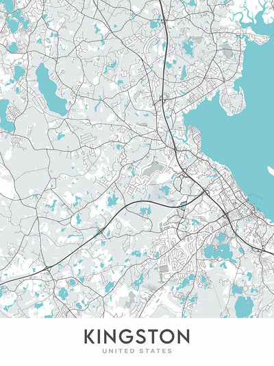Mapa de la ciudad moderna de Kingston, MA: Colección Kingston, Silver Lake, Jones River, MA-3A, US-44
