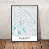 Moderne Stadtkarte von Pembroke, MA: Pembroke Center, Bryantville, North Pembroke, West Pembroke, Pembroke Pines 