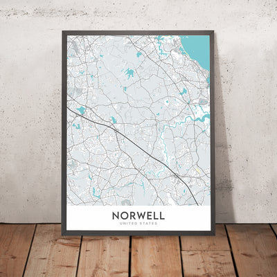 Moderne Stadtkarte von Norwell, MA: Norwell Zentrum, North River, South River, Indian Head River, Jacobs Pond 