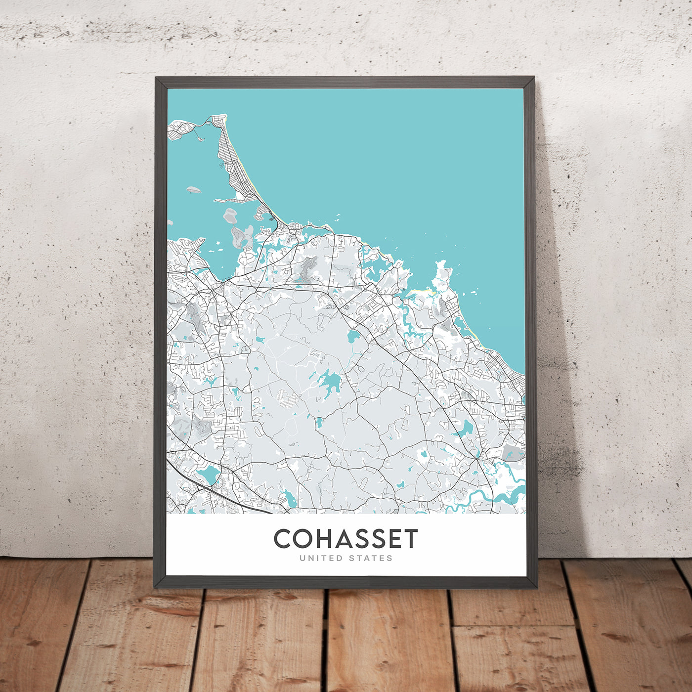 Moderne Stadtkarte von Cohasset, MA: Cohasset Village, Sandy Cove, Jerusalem Road, King Street, North Main Street 