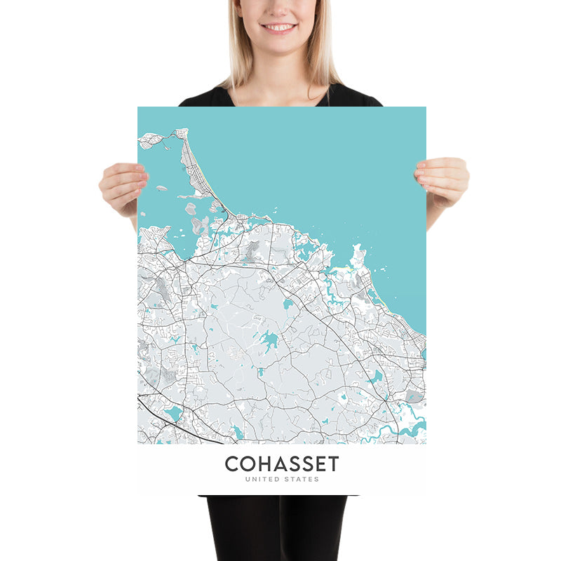 Moderne Stadtkarte von Cohasset, MA: Cohasset Village, Sandy Cove, Jerusalem Road, King Street, North Main Street 