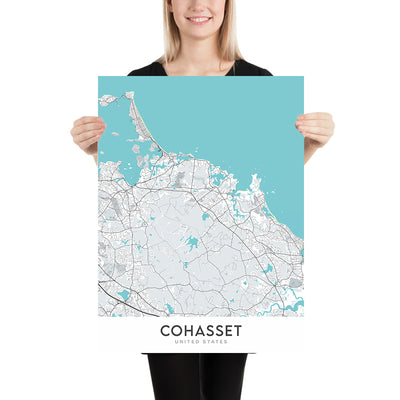 Moderne Stadtkarte von Cohasset, MA: Cohasset Village, Sandy Cove, Jerusalem Road, King Street, North Main Street 