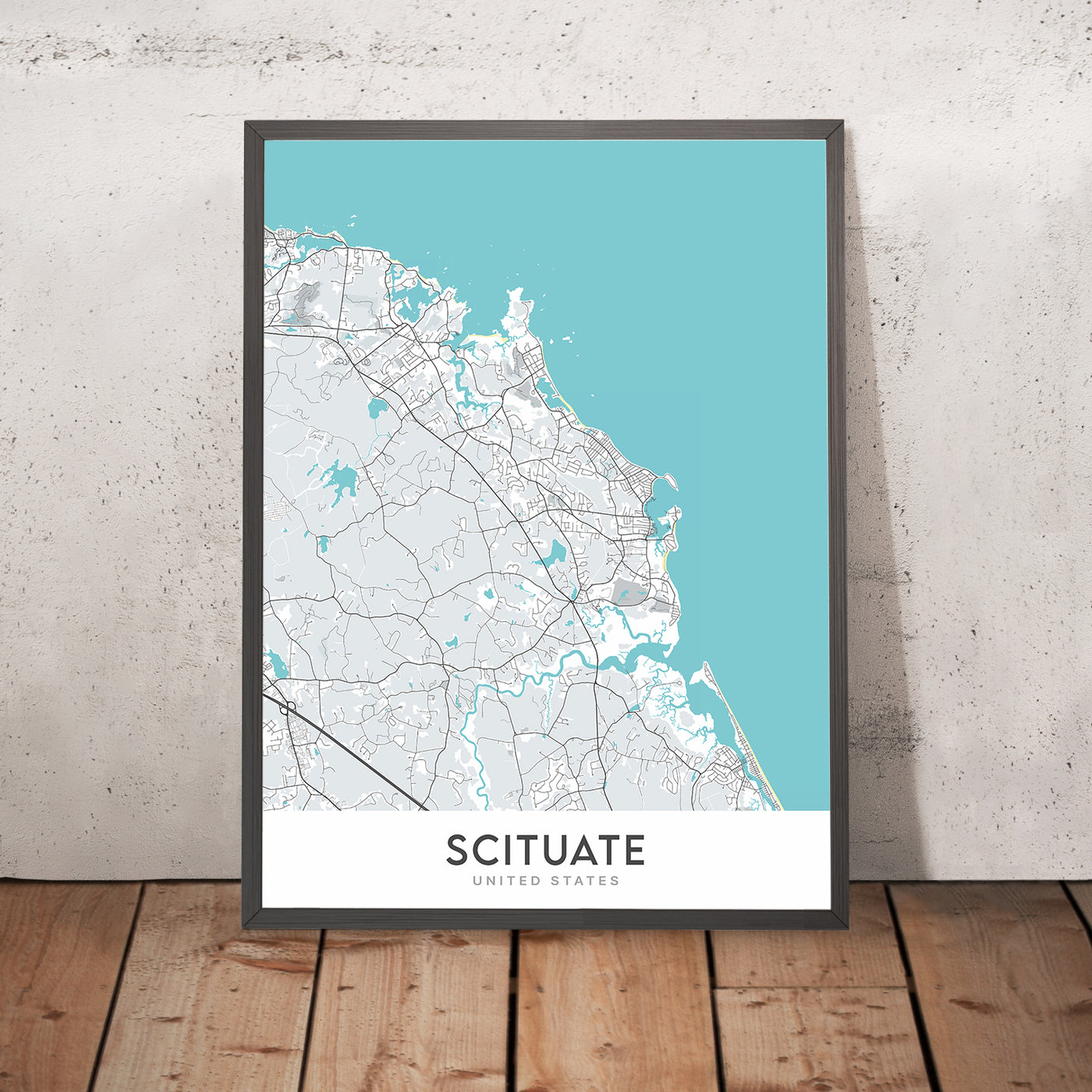 Plan de la ville moderne de Scituate, MA : port de Scituate, troisième falaise, plage d'Egypte, tour Lawson, première église paroissiale