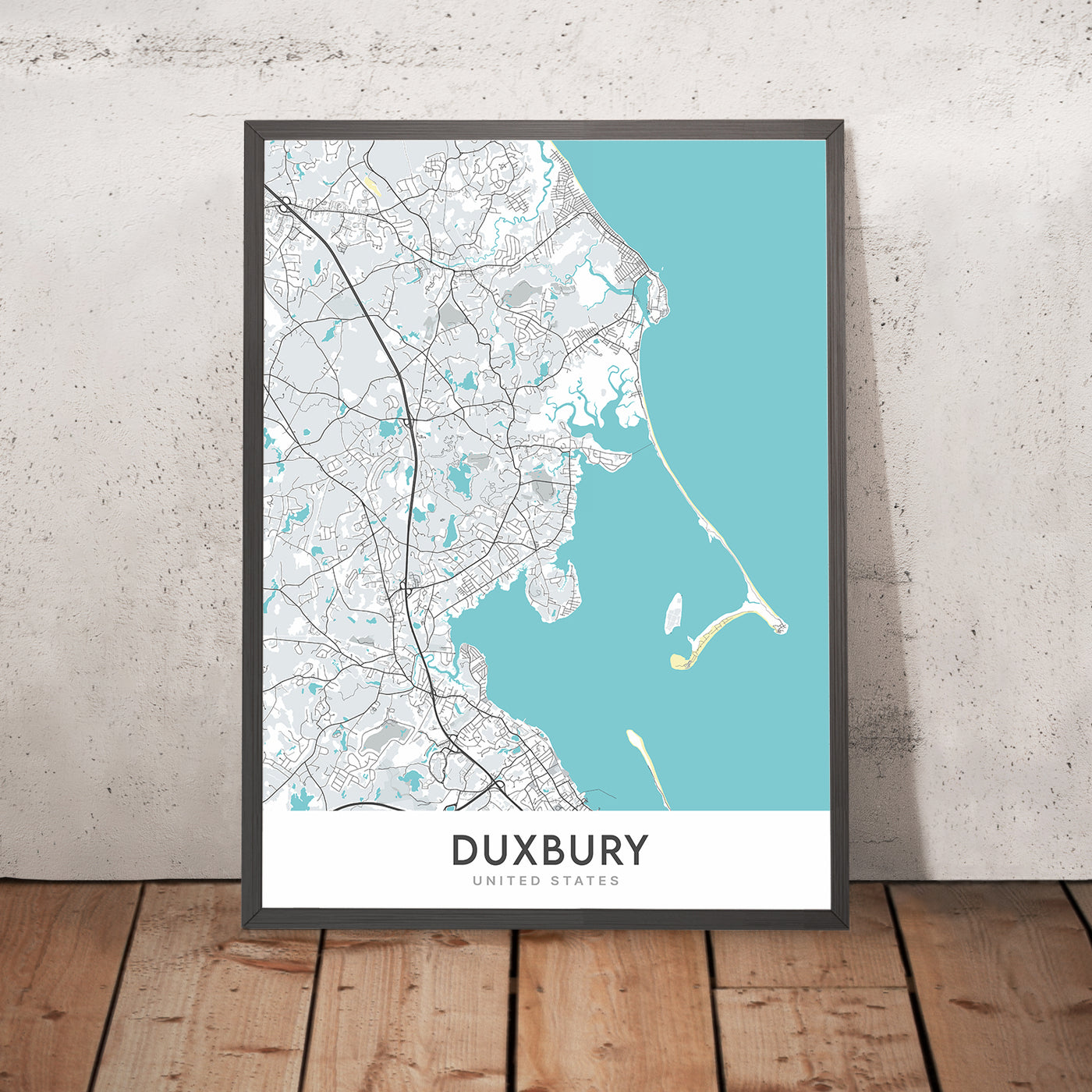Moderne Stadtkarte von Duxbury, MA: Duxbury Beach, Duxbury Yacht Club, Gurnet Point, Myles Standish Monument, Powder Point Bridge 