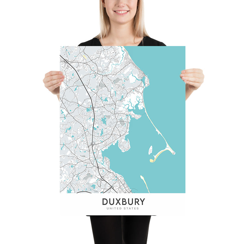 Moderne Stadtkarte von Duxbury, MA: Duxbury Beach, Duxbury Yacht Club, Gurnet Point, Myles Standish Monument, Powder Point Bridge 