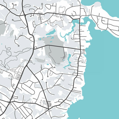 Moderne Stadtkarte von Duxbury, MA: Duxbury Beach, Duxbury Yacht Club, Gurnet Point, Myles Standish Monument, Powder Point Bridge 