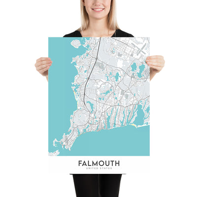 Modern City Map of Falmouth, MA: Falmouth Harbor, Nobska Point, Oceanographic Institution, Marine Laboratory, Falmouth Heights
