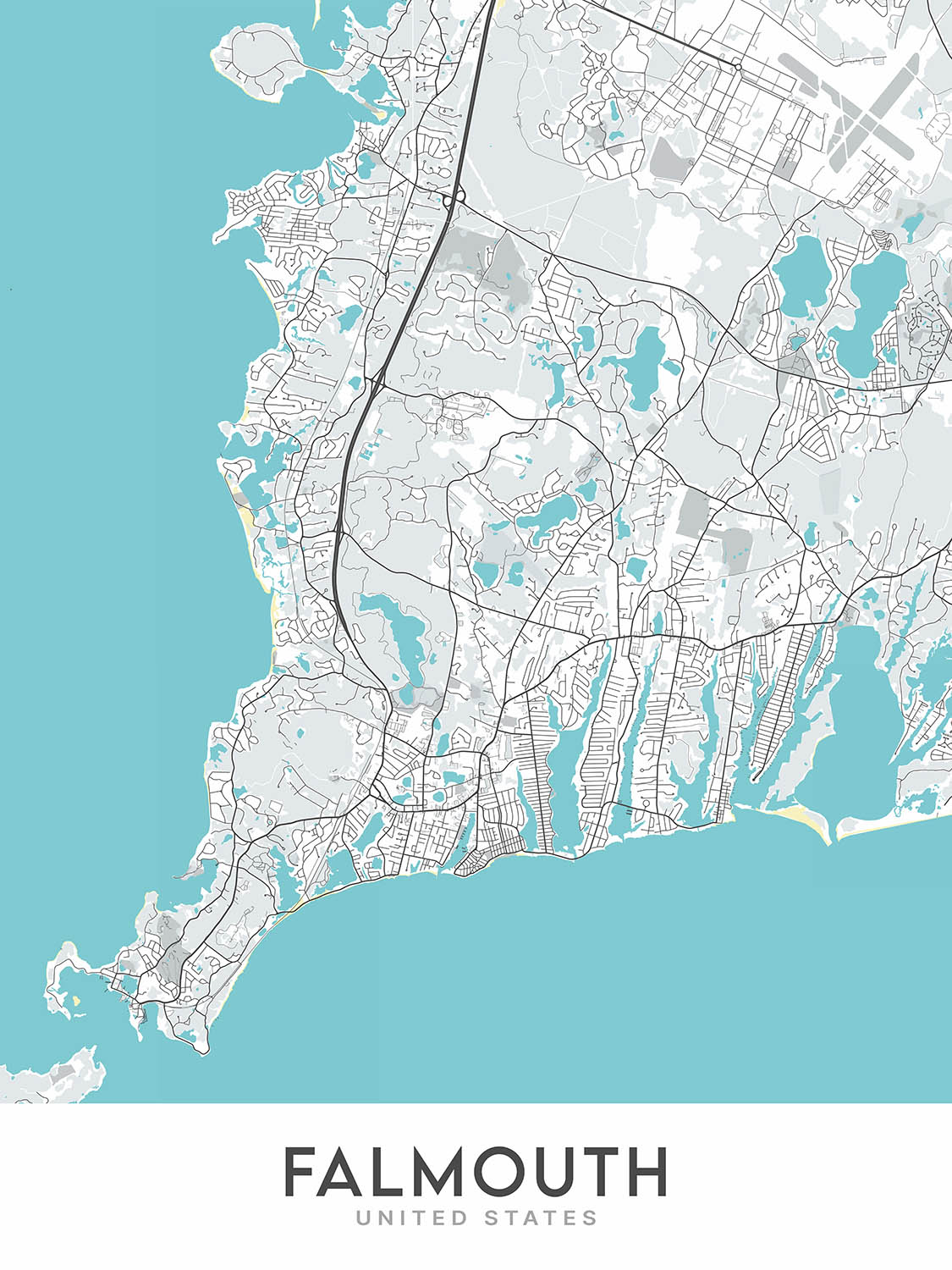 Modern City Map of Falmouth, MA: Falmouth Harbor, Nobska Point, Oceanographic Institution, Marine Laboratory, Falmouth Heights