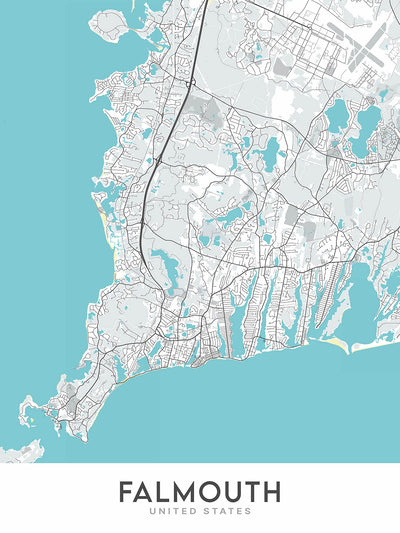 Modern City Map of Falmouth, MA: Falmouth Harbor, Nobska Point, Oceanographic Institution, Marine Laboratory, Falmouth Heights