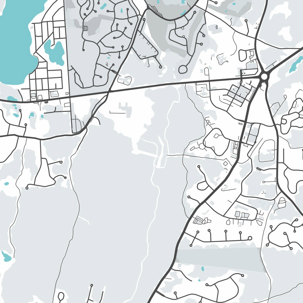 Mapa de la ciudad moderna de Mashpee, MA: Commons, Parque Estatal de Playa South Cape, Reserva de Bahía Waquoit, Playa Popponesset, Estanque Santuit 