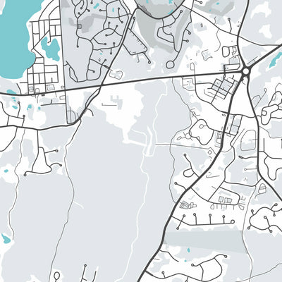 Mapa de la ciudad moderna de Mashpee, MA: Commons, Parque Estatal de Playa South Cape, Reserva de Bahía Waquoit, Playa Popponesset, Estanque Santuit 