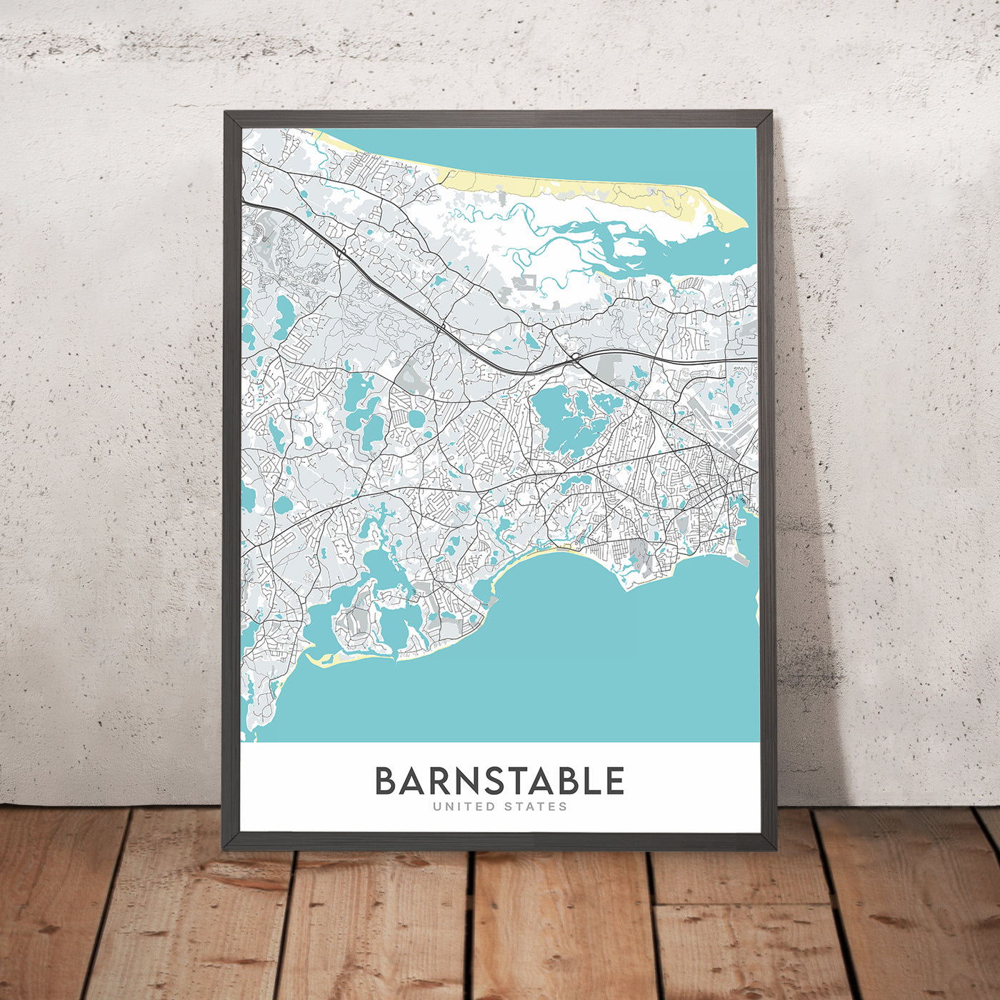 Modern City Map of Barnstable, MA: Barnstable Village, Hyannis, Sandy Neck Beach, Route 6, Route 28