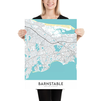 Modern City Map of Barnstable, MA: Barnstable Village, Hyannis, Sandy Neck Beach, Route 6, Route 28