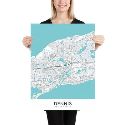 Plan de la ville moderne de Dennis, MA : Dennis Village, East Dennis, Dennis Port, West Dennis, South Dennis