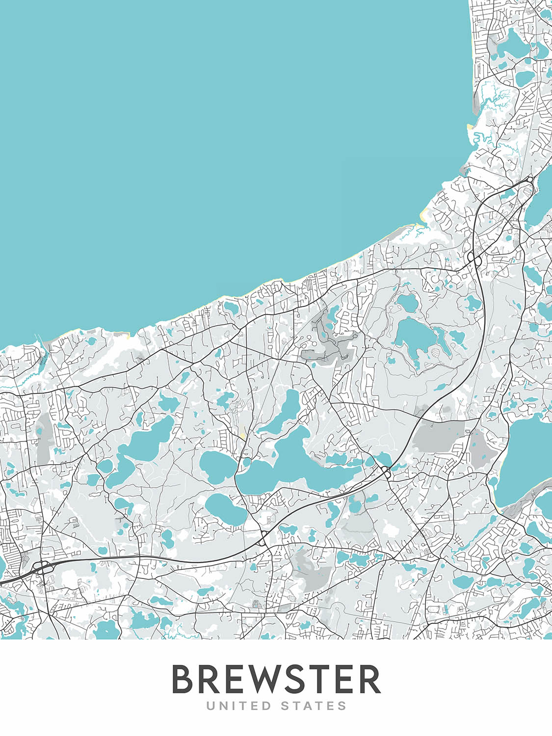 Plan de la ville moderne de Brewster, MA : Cape Cod National Seashore, Nickerson State Park, Route 6A, Route 28, Scargo Lake