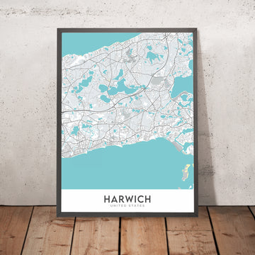 Mapa moderno de la ciudad de Harwich, Massachusetts: Red River Beach, Saquatucket Harbor, Wychmere Harbor, Allen Harbor, Herring River