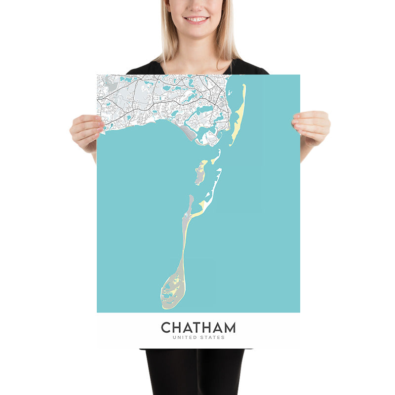 Modern City Map of Chatham, MA: Chatham Lighthouse, Chatham Fish Pier, Chatham Railroad Museum, Route 28, Pleasant Bay