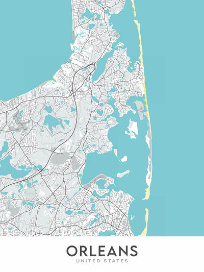 Plan de la ville moderne d'Orléans, MA : Nauset Beach, Skaket Beach, Rock Harbor, Pleasant Bay, Cape Cod National Seashore