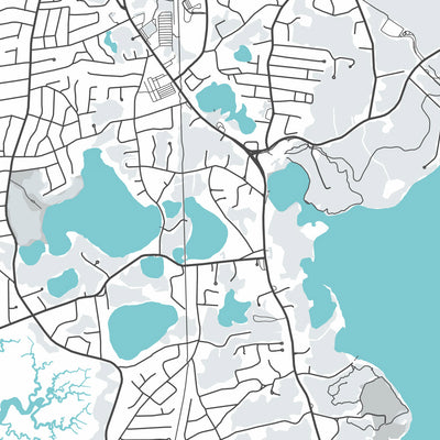 Mapa moderno de la ciudad de Eastham, MA: Nauset Light Beach, Coast Guard Beach, First Encounter Beach, Fort Hill, Rock Harbor