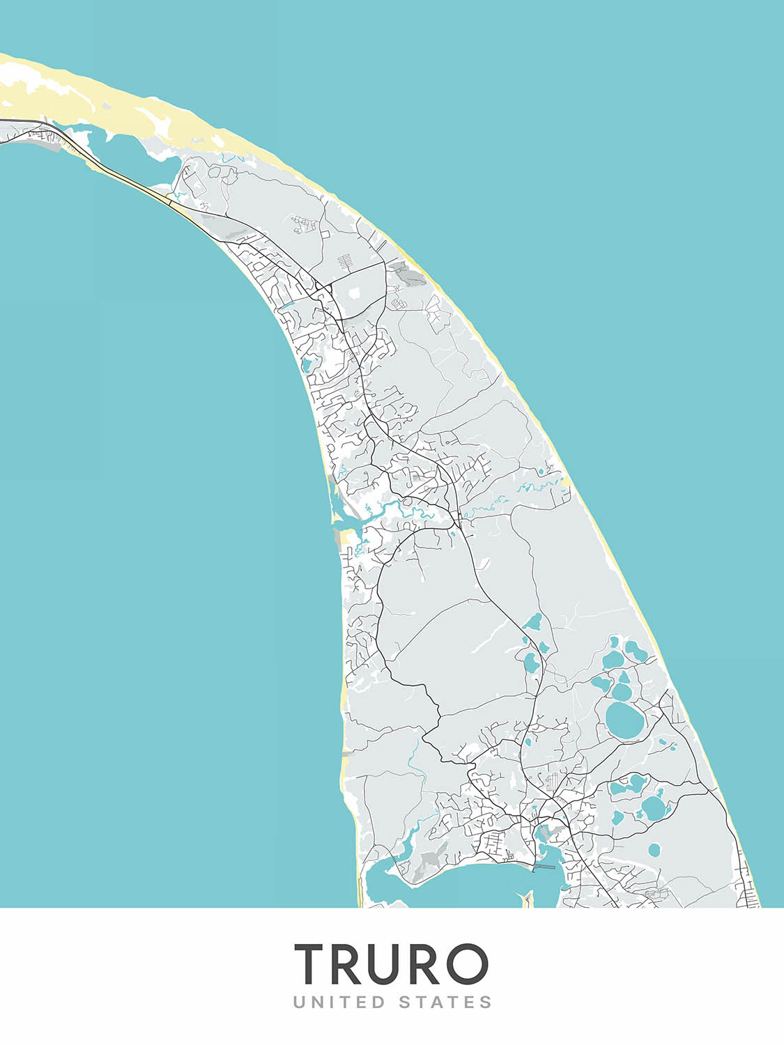 Modern City Map of Truro, MA: Truro Center, North Truro, South Truro, East Truro, West Truro