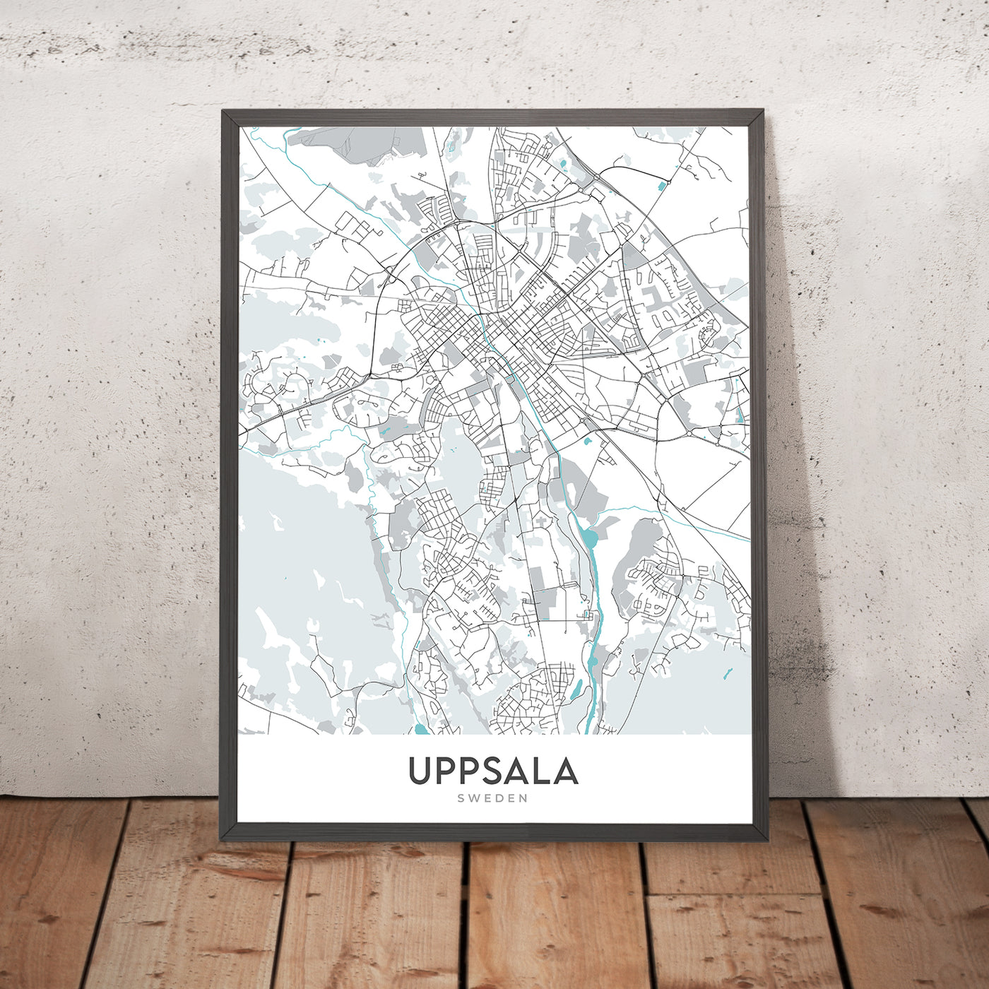 Modern City Map of Uppsala, Sweden: Castle, Cathedral, University, Parks, River