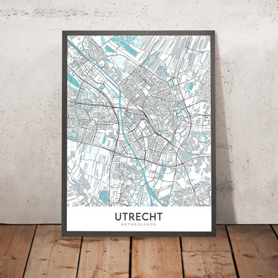 Mapa moderno de la ciudad de Utrecht, Países Bajos: Torre Dom, Estación Central, Casa Rietveld, Jardín Botánico, Jaarbeurs
