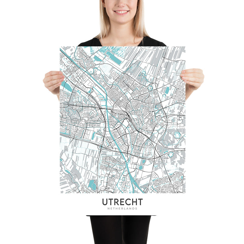 Mapa moderno de la ciudad de Utrecht, Países Bajos: Torre Dom, Estación Central, Casa Rietveld, Jardín Botánico, Jaarbeurs