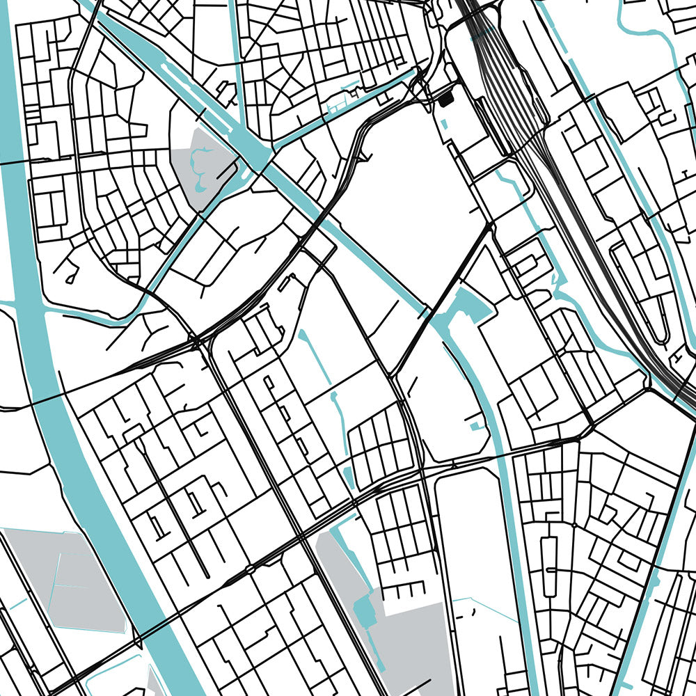 Mapa moderno de la ciudad de Utrecht, Países Bajos: Torre Dom, Estación Central, Casa Rietveld, Jardín Botánico, Jaarbeurs