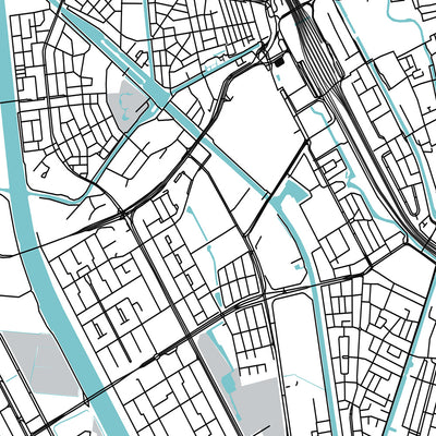 Mapa moderno de la ciudad de Utrecht, Países Bajos: Torre Dom, Estación Central, Casa Rietveld, Jardín Botánico, Jaarbeurs