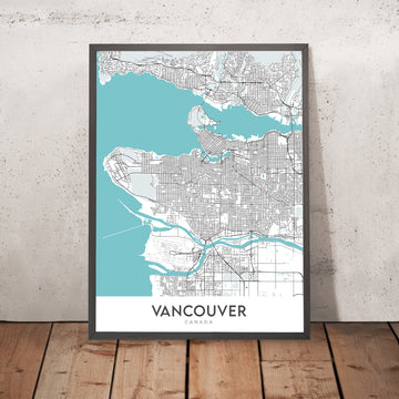 Mappa moderna della città di Vancouver, Canada: Centro, Stanley Park, Granville St, Gastown, BC Place 